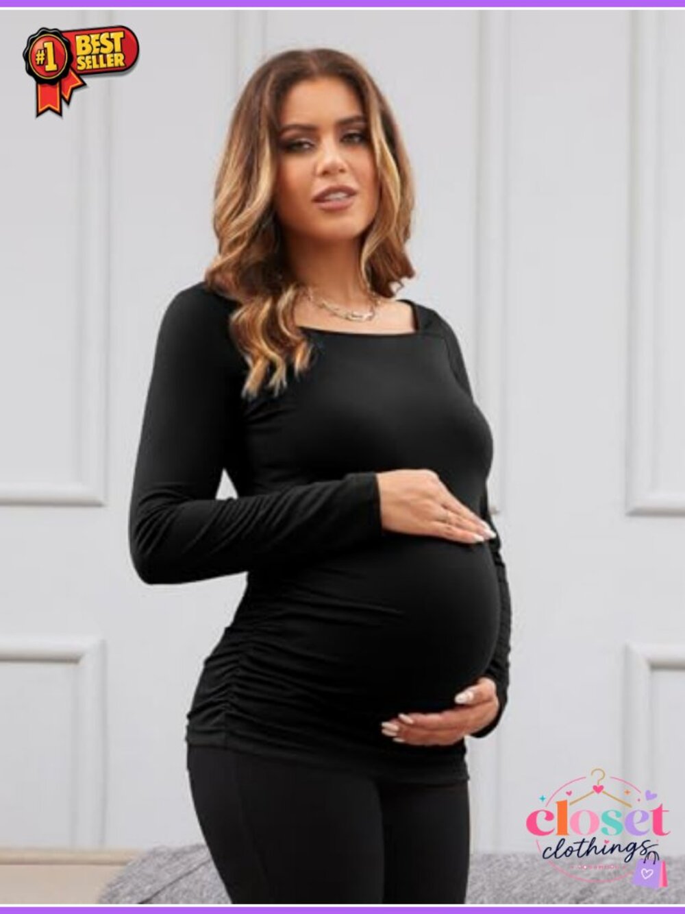 Maternity Square Neck Slim Fit Long Sleeve T-Shirt
